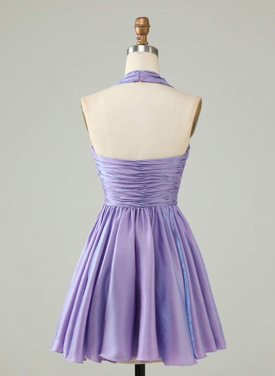Sparkle & Shine Pleated Halter Sleeveless A-Line Short/Mini Homecoming Dresses