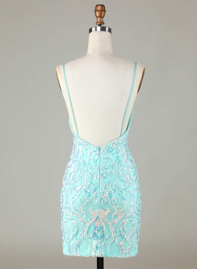 Sparkle & Shine V-Neck Sleeveless Spaghetti Straps Short/Mini Lace/Sequined Homecoming Dresses