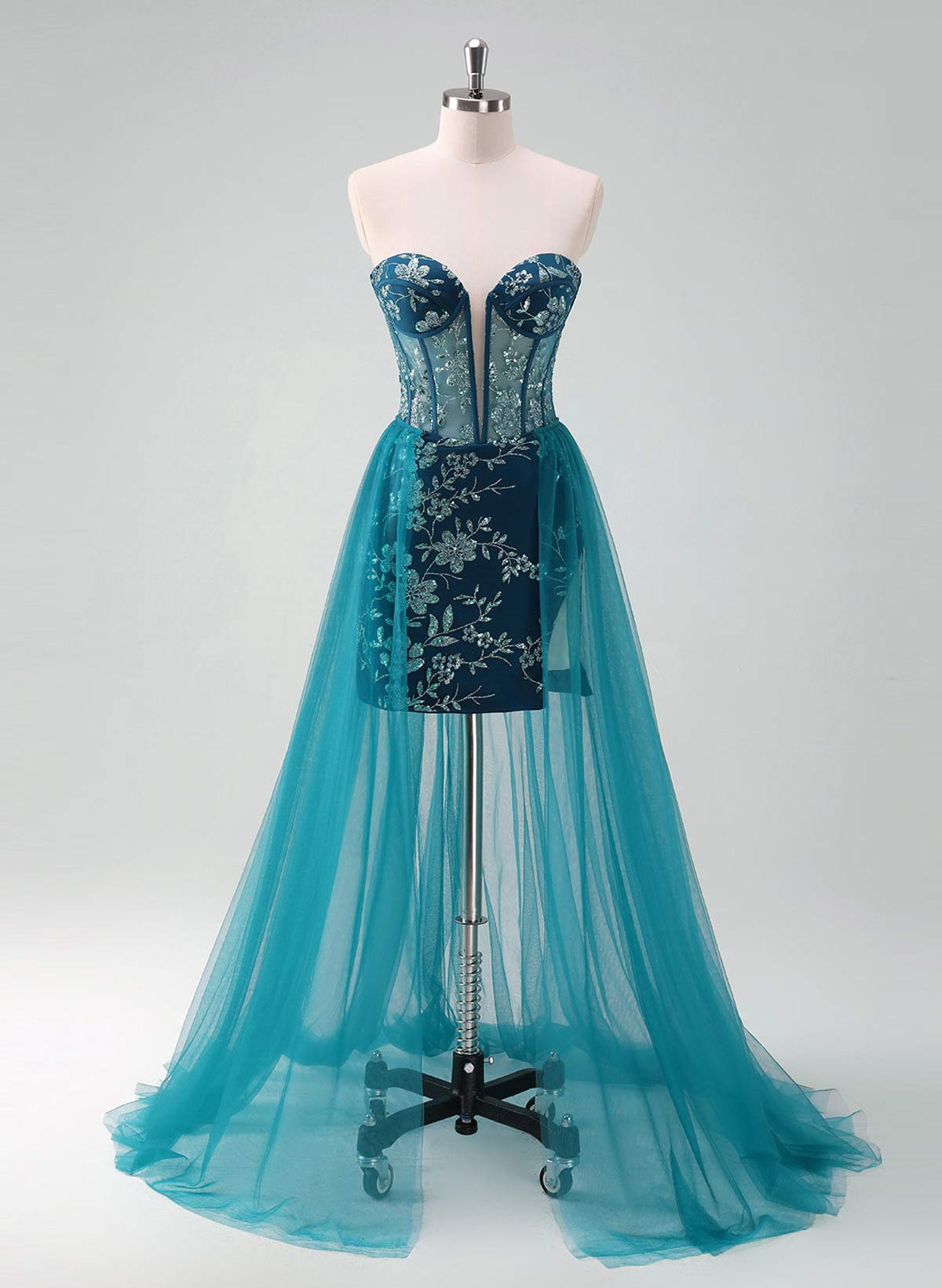 Flower(s) Lace Sequined Sweetheart Detachable Tulle Length Homecoming Dresses