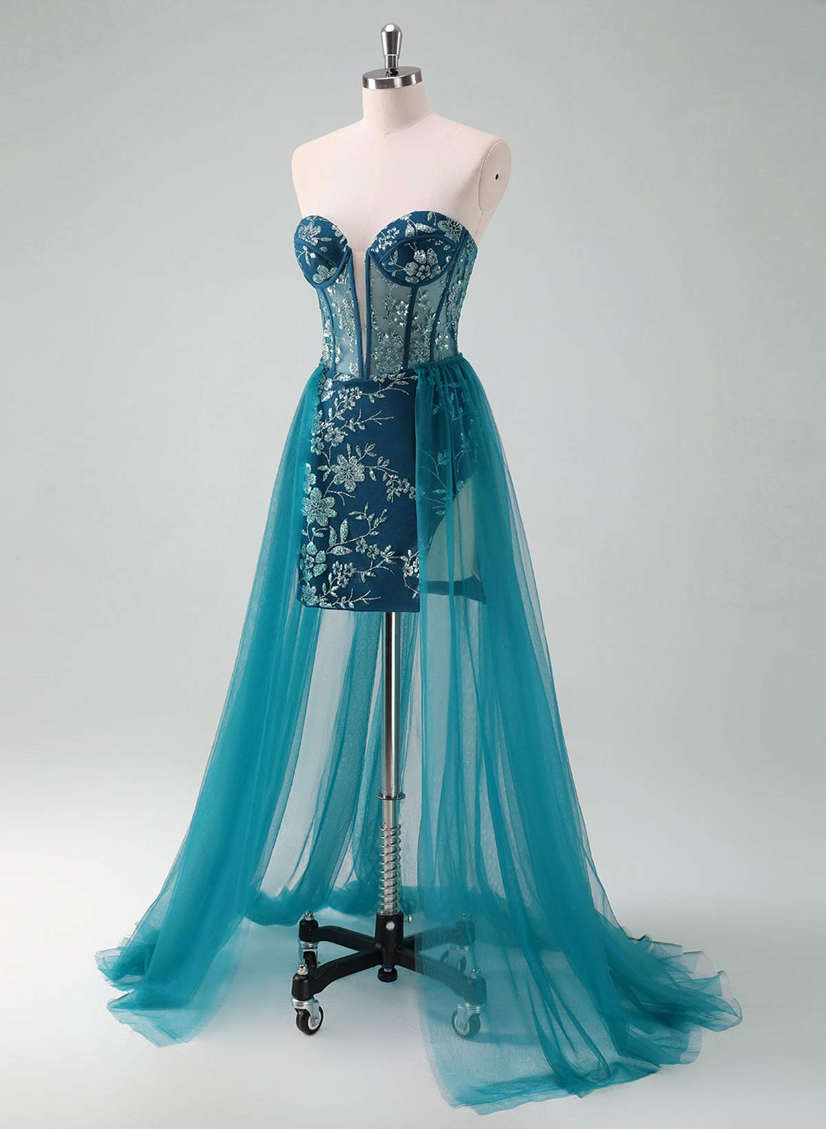 Flower(s) Lace Sequined Sweetheart Detachable Tulle Length Homecoming Dresses