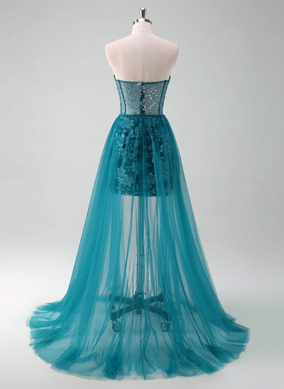 Flower(s) Lace Sequined Sweetheart Detachable Tulle Length Homecoming Dresses