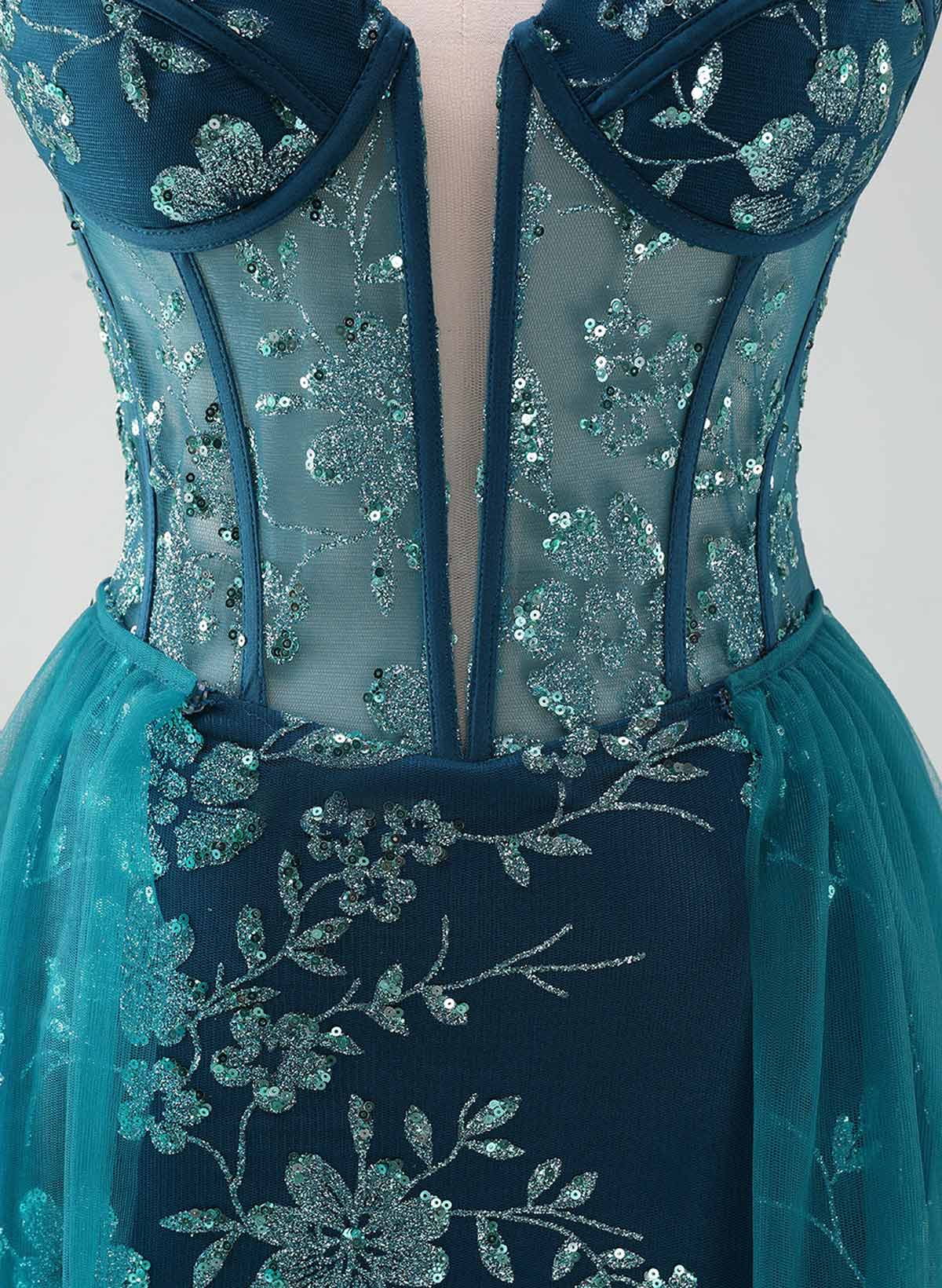 Flower(s) Lace Sequined Sweetheart Detachable Tulle Length Homecoming Dresses