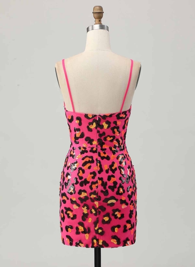 V-Neck Spaghetti Straps Sleeveless Short/Mini Sheath/Column Sequined Homecoming Dresses
