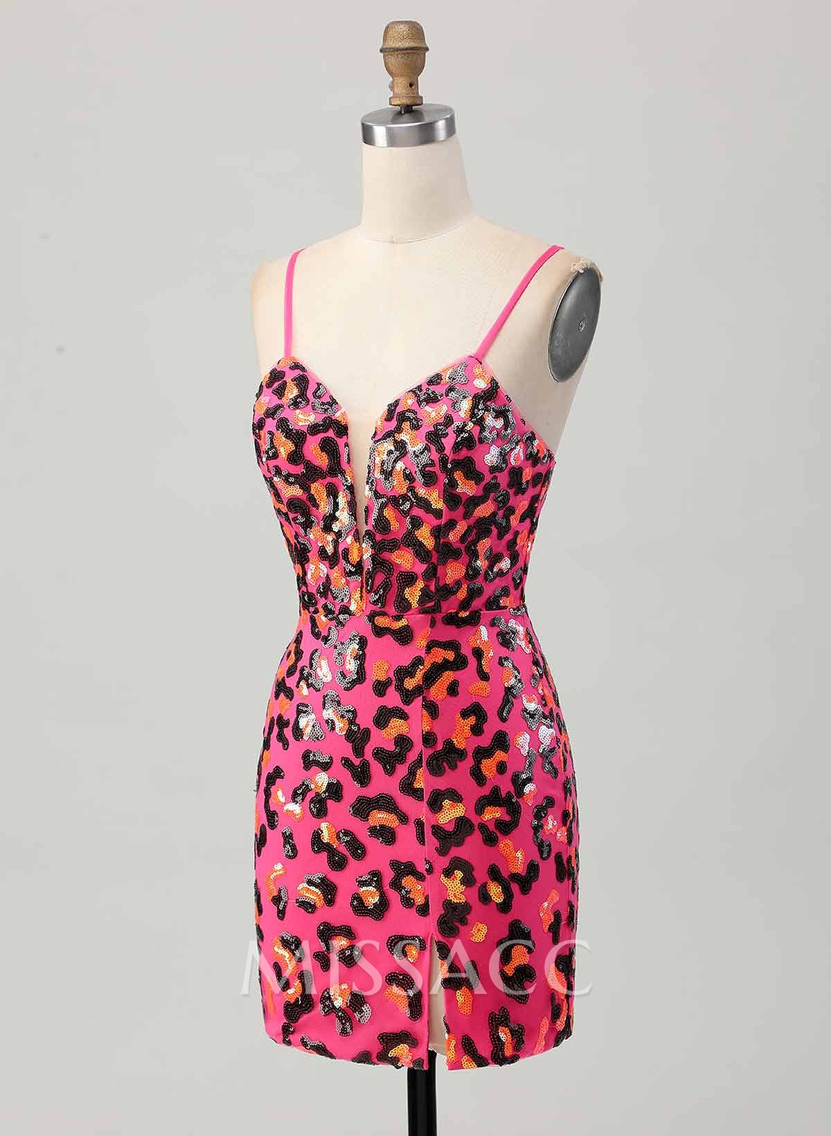 V-Neck Spaghetti Straps Sleeveless Short/Mini Sheath/Column Sequined Homecoming Dresses