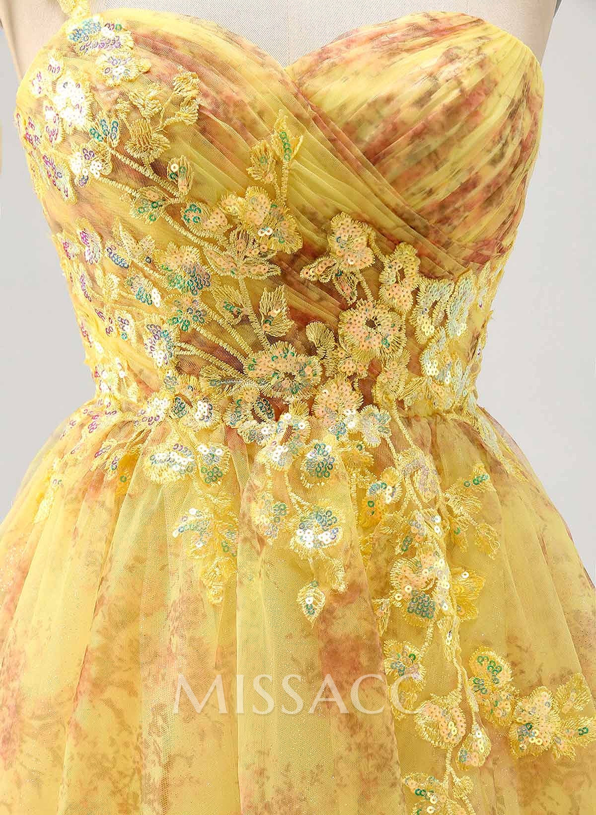 Sweetheart Flower(s) One-Shoulder A-Line Short/Mini Lace/Chiffon/Sequined Homecoming Dresses