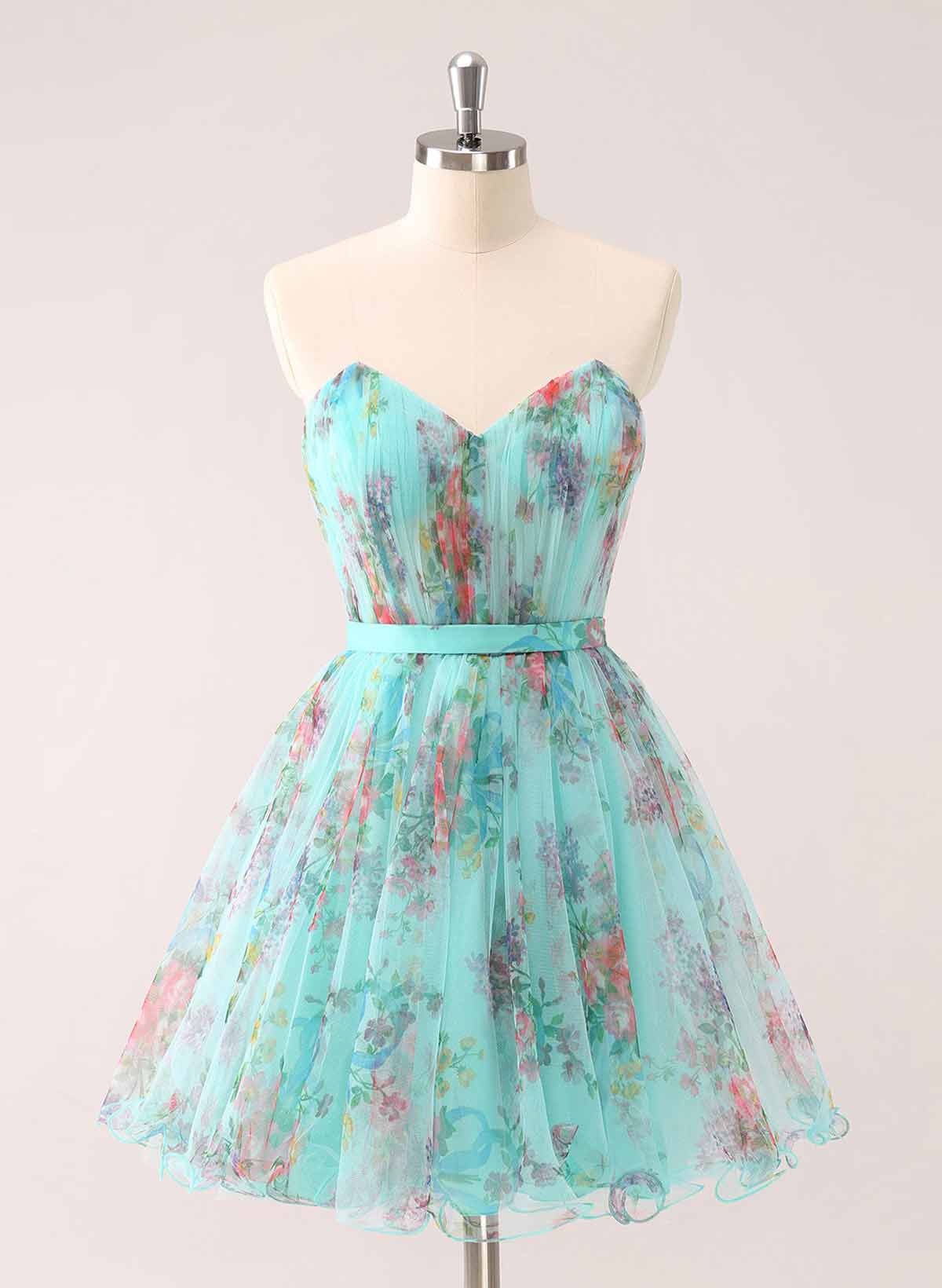 Pleated Sweetheart Sleeveless A-Line Short/Mini Chiffon Homecoming Dresses With Bow(s)