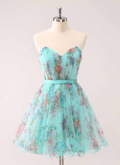 Pleated Sweetheart Sleeveless A-Line Short/Mini Chiffon Homecoming Dresses With Bow(s)