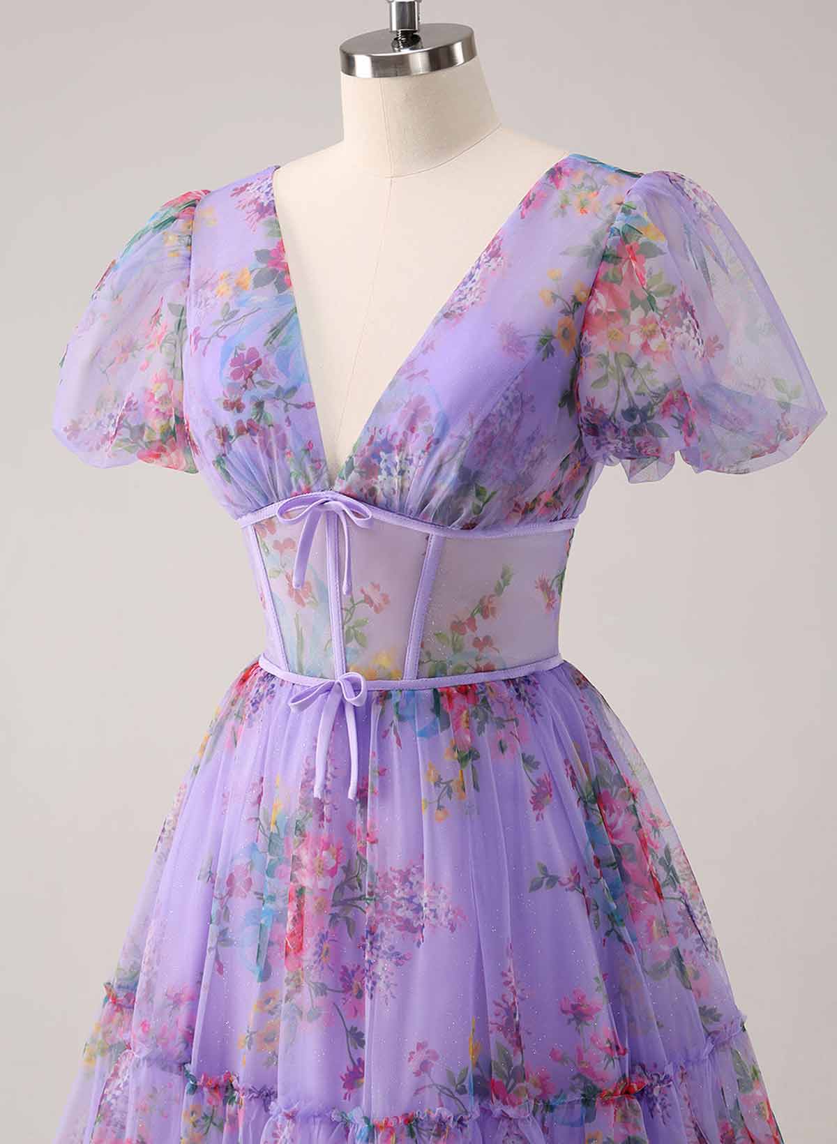 Elegant V-Neck Short Sleeves A-Line Short/Mini Chiffon Homecoming Dresses With Bow(s)