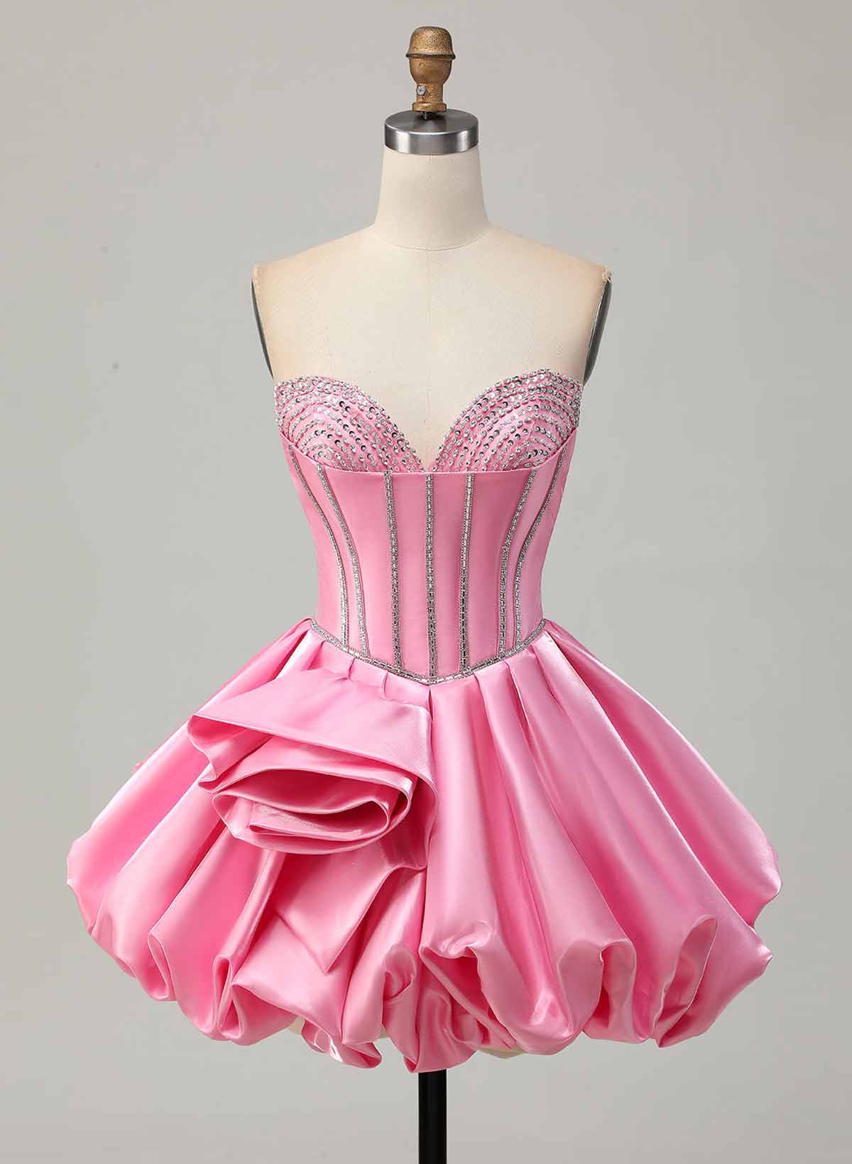 Beading Sweetheart Sleeveless A-Line Short/Mini Liquid Satin Homecoming Dresses With Ruffle