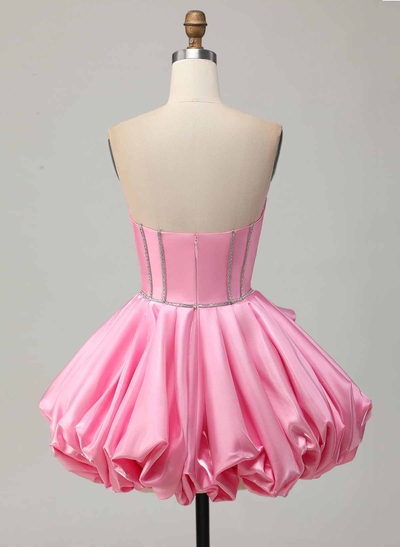 Beading Sweetheart Sleeveless A-Line Short/Mini Liquid Satin Homecoming Dresses With Ruffle