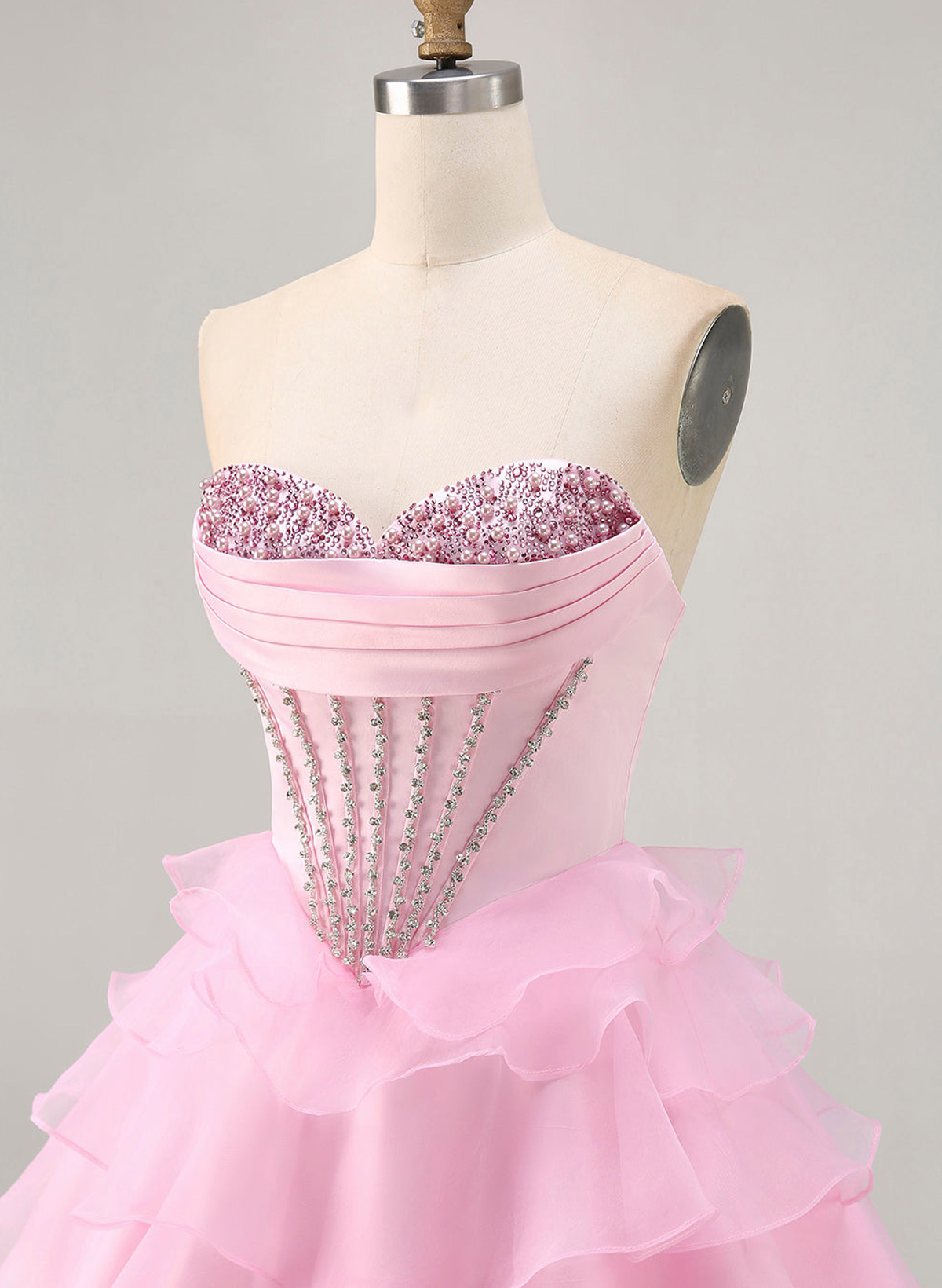 Rhinestone Beading Sweetheart Tiered A-Line Short/Mini Satin/Chiffon Homecoming Dresses