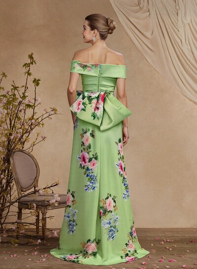 Sheath/Column Off-The-Shoulder Floor-Length Mother Of The Bride Dresses With Bow(s)/Flower(s)