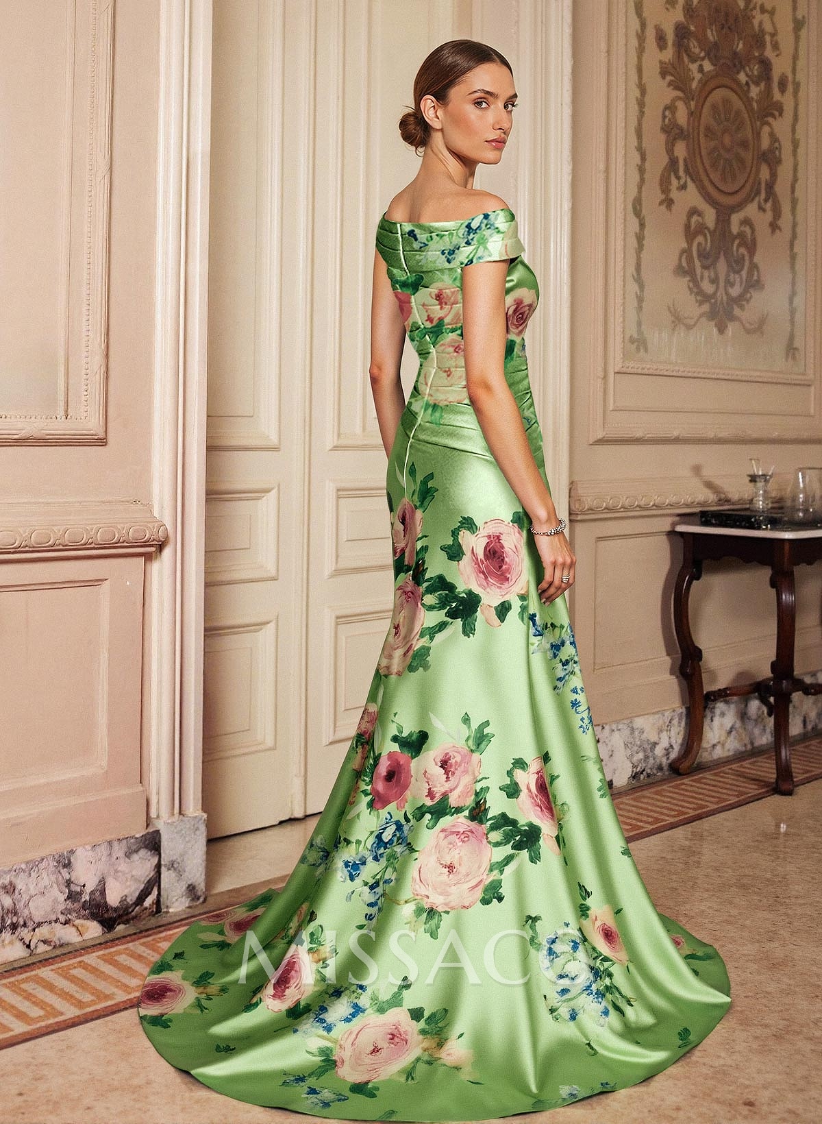 Trumpet/Mermaid Off-The-Shoulder Sweep Train Mother Of The Bride Dresses With Flower(s) Trumpet/Mermaid Off-The-Shoulder Sweep Train Mother Of The Bride Dresses With Flower(s)