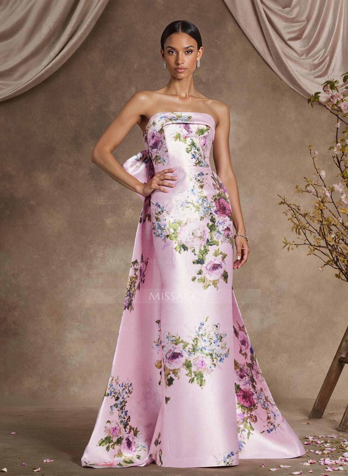 Sheath/Column Strapless Floor-Length Mother Of The Bride Dresses With Bow(s)/Flower(s)