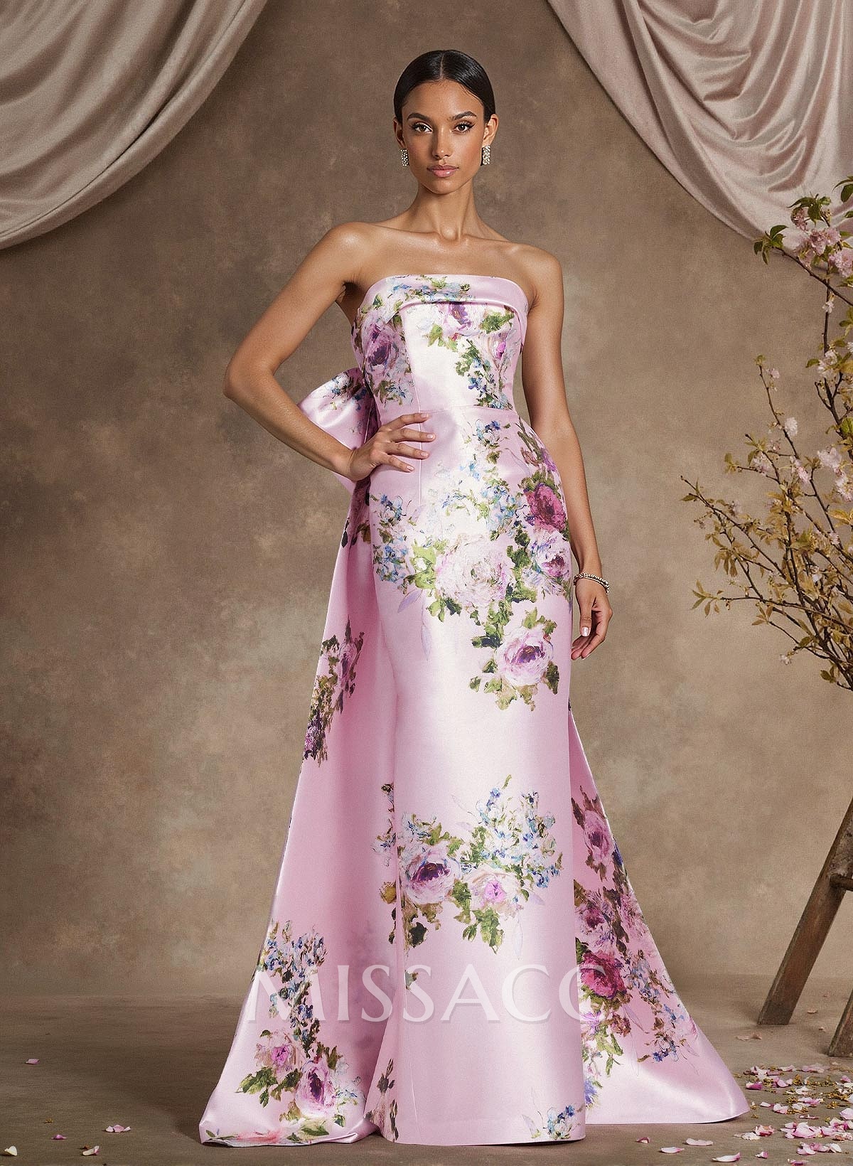 Sheath/Column Strapless Floor-Length Mother Of The Bride Dresses With Bow(s)/Flower(s)