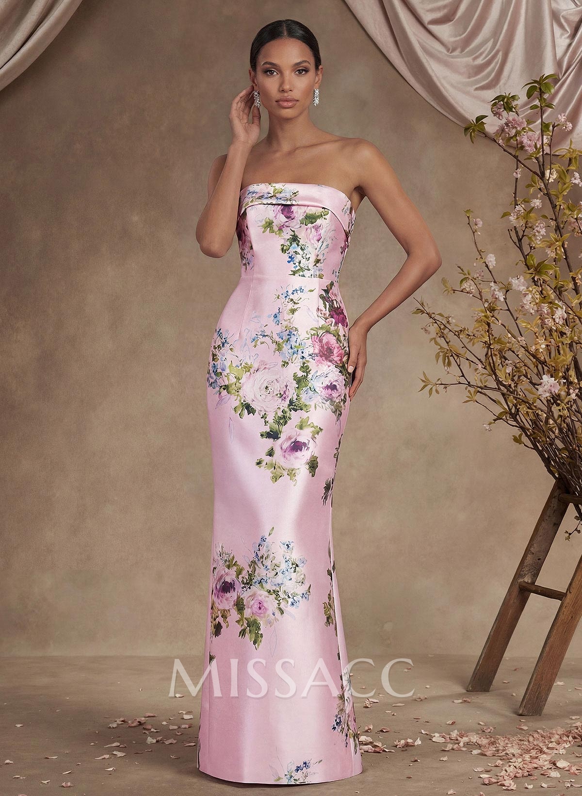 Sheath/Column Strapless Floor-Length Mother Of The Bride Dresses With Bow(s)/Flower(s)