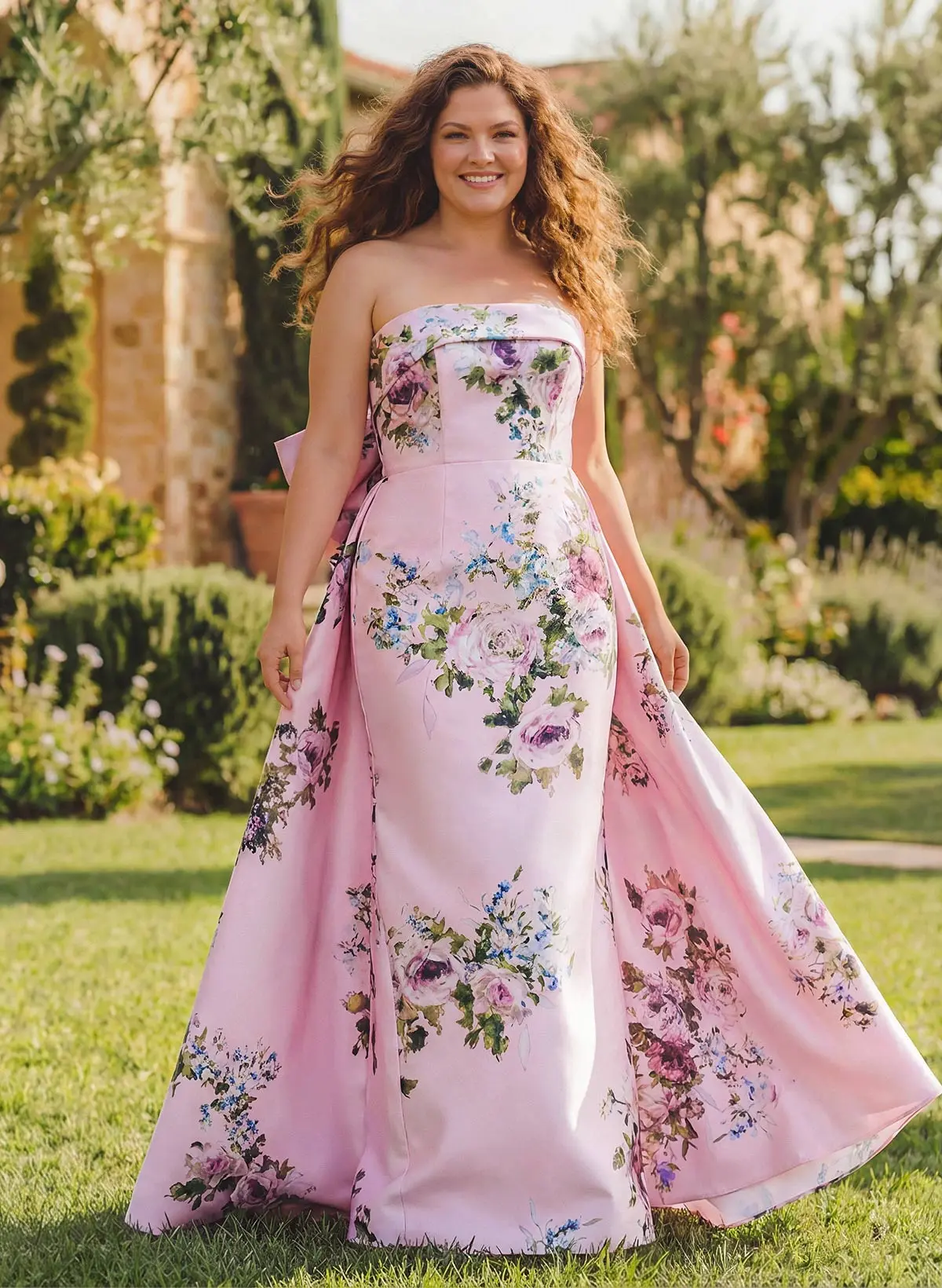 Sheath/Column Strapless Floor-Length Satin Mother Of The Bride Dresses With Bow(s)/Floral-Print Sheath/Column Strapless Floor-Length Satin Mother Of The Bride Dresses With Bow(s)/Floral-Print