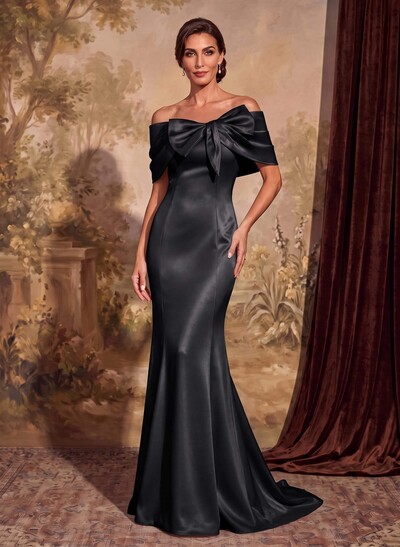 Elegant Bow(s) Off-The-Shoulder Mermaid Sweep Train Satin Mother Of The Bride Dresses