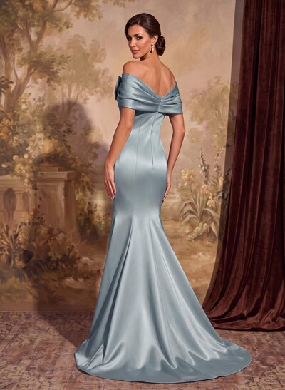 Elegant Bow(s) Off-The-Shoulder Mermaid Sweep Train Satin Mother Of The Bride Dresses