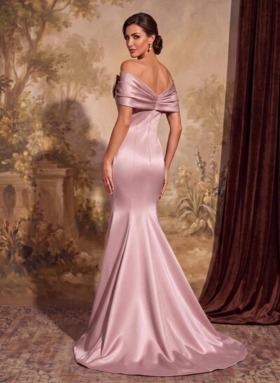 Elegant Bow(s) Off-The-Shoulder Mermaid Sweep Train Satin Mother Of The Bride Dresses