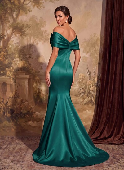 Elegant Bow(s) Off-The-Shoulder Mermaid Sweep Train Satin Mother Of The Bride Dresses