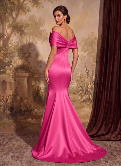 Elegant Bow(s) Off-The-Shoulder Mermaid Sweep Train Satin Mother Of The Bride Dresses