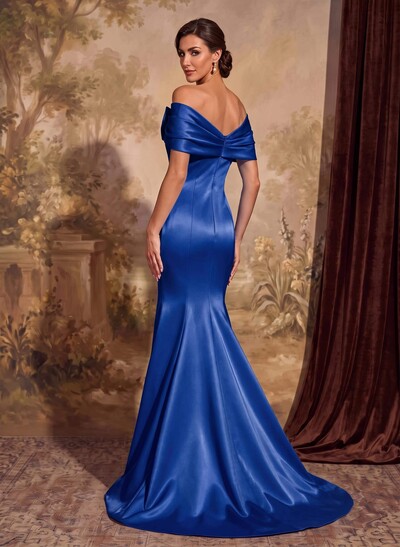 Elegant Bow(s) Off-The-Shoulder Mermaid Sweep Train Satin Mother Of The Bride Dresses