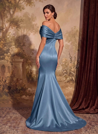 Elegant Bow(s) Off-The-Shoulder Mermaid Sweep Train Satin Mother Of The Bride Dresses