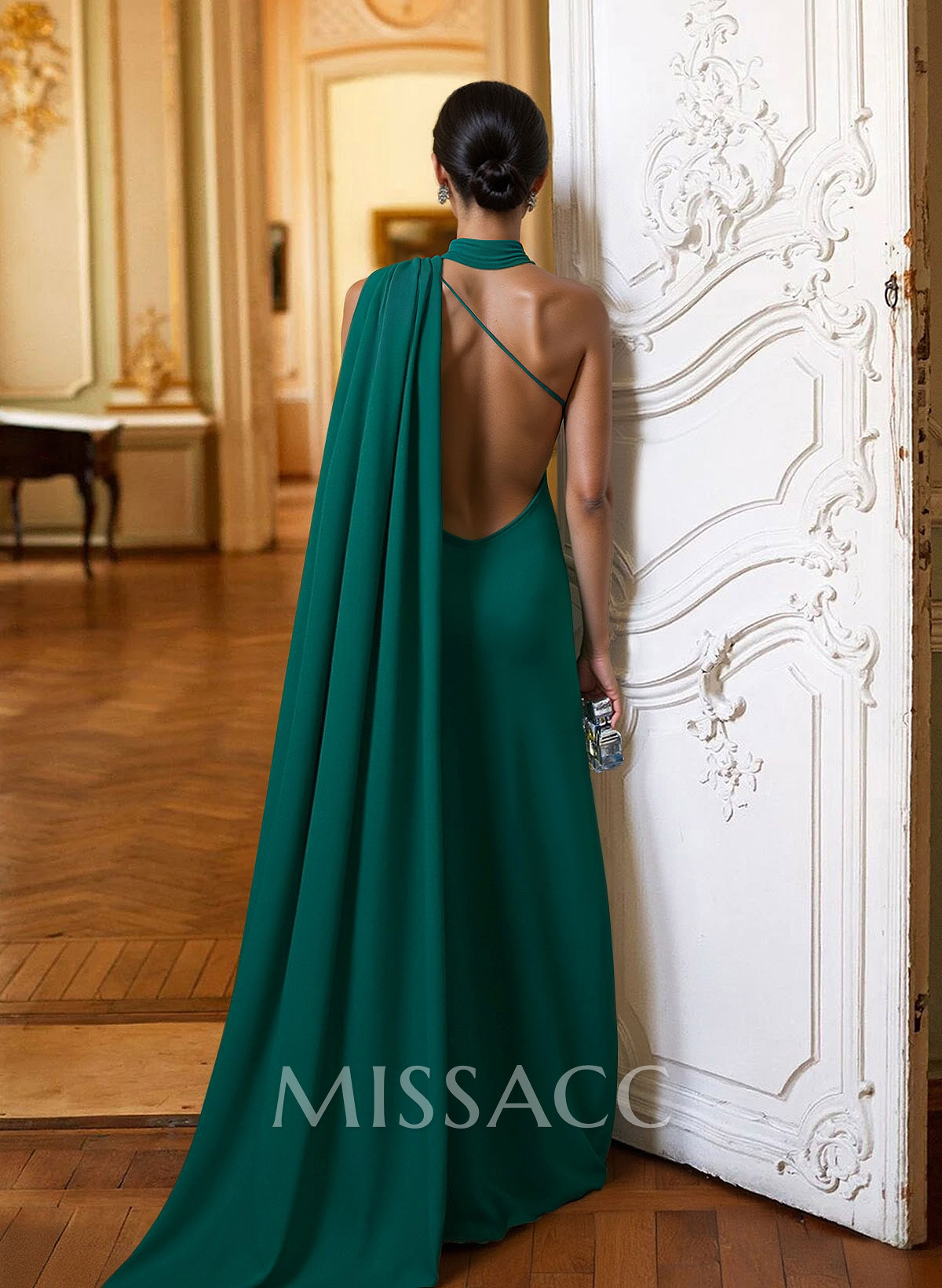 Halter Open Back Floor-Length Stretch Satin Mother Of The Bride Dresses