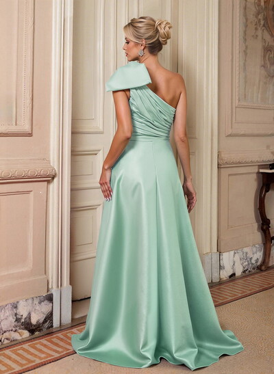 Elegant Bow(s) One-Shoulder A-Line Sweep Train Satin Mother Of The Bride Dresses