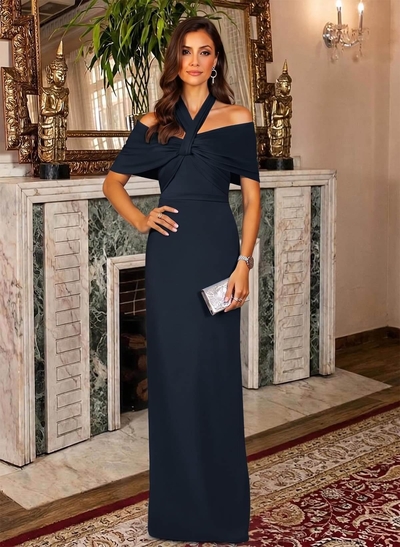 Elegant Halter Off-The-Shoulder Back Slit Floor-Length Crepe Satin Mother Of The Bride Dresses