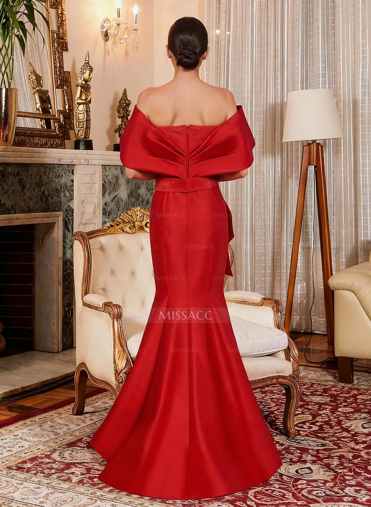 Elegant Off-The-Shoulder Mermaid Floor-Length Satin Mother Of The Bride Dresses With Ruffle