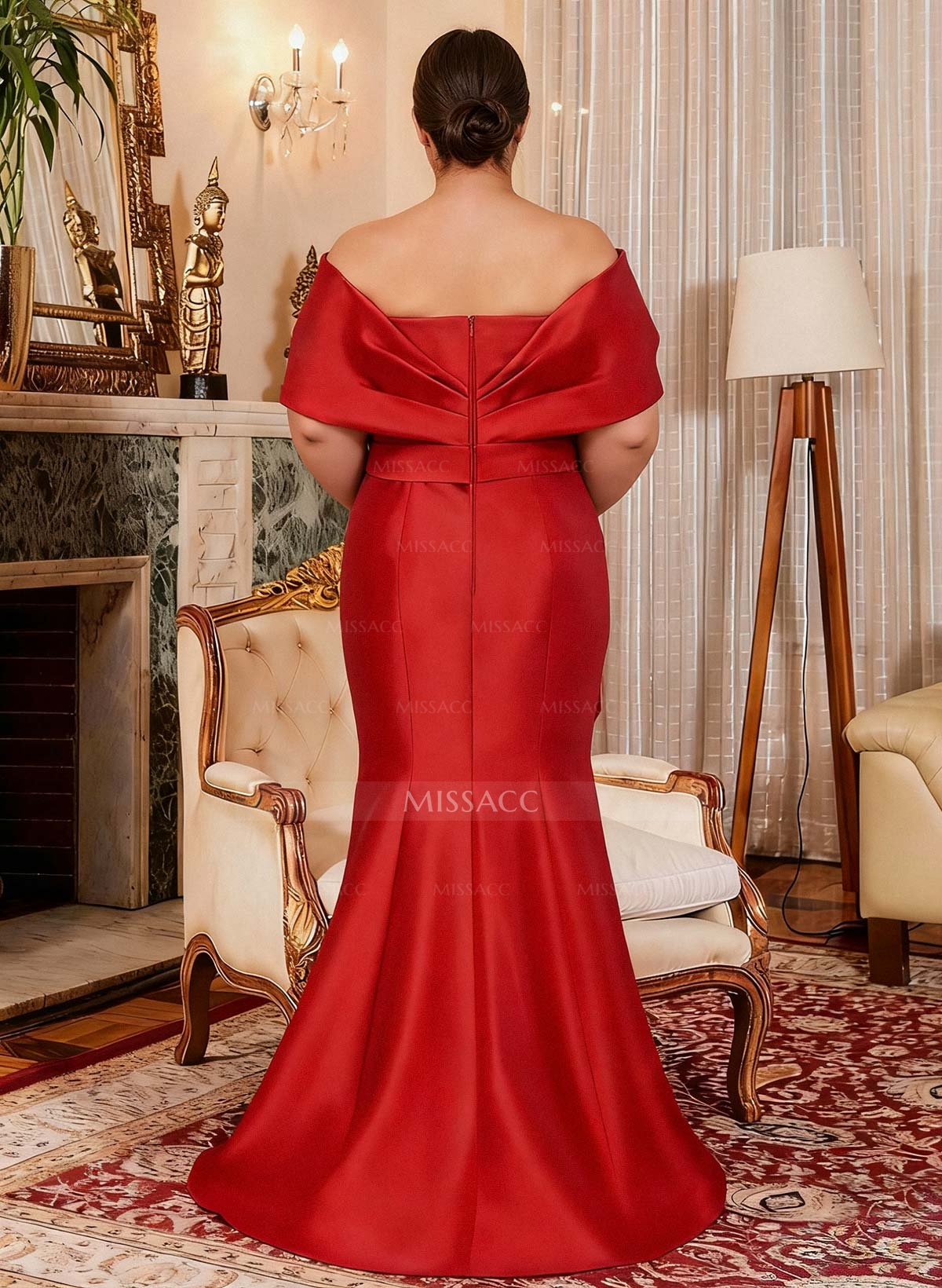 Elegant Off-The-Shoulder Mermaid Floor-Length Satin Mother Of The Bride Dresses With Ruffle