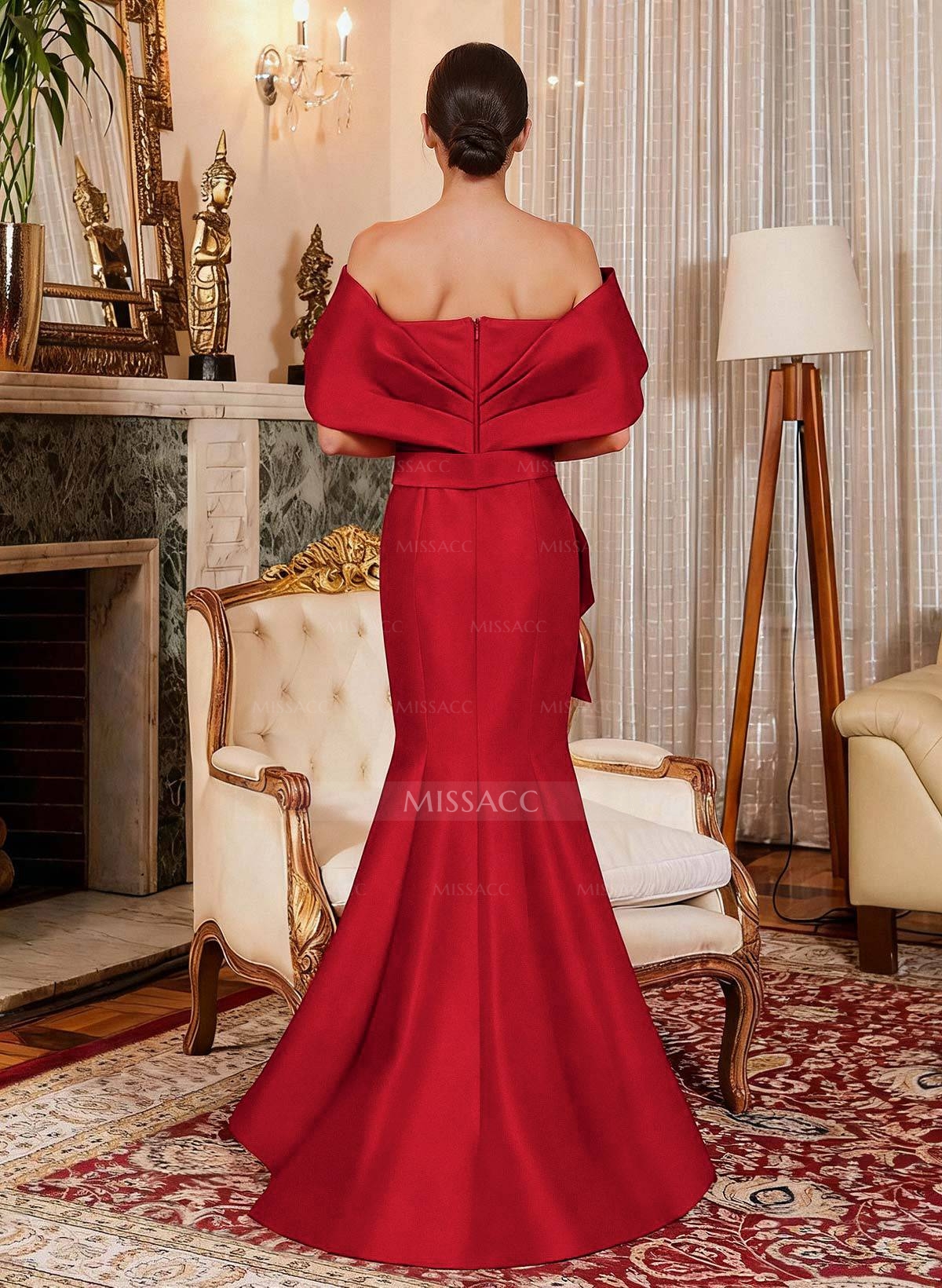 Elegant Off-The-Shoulder Mermaid Floor-Length Satin Mother Of The Bride Dresses With Ruffle