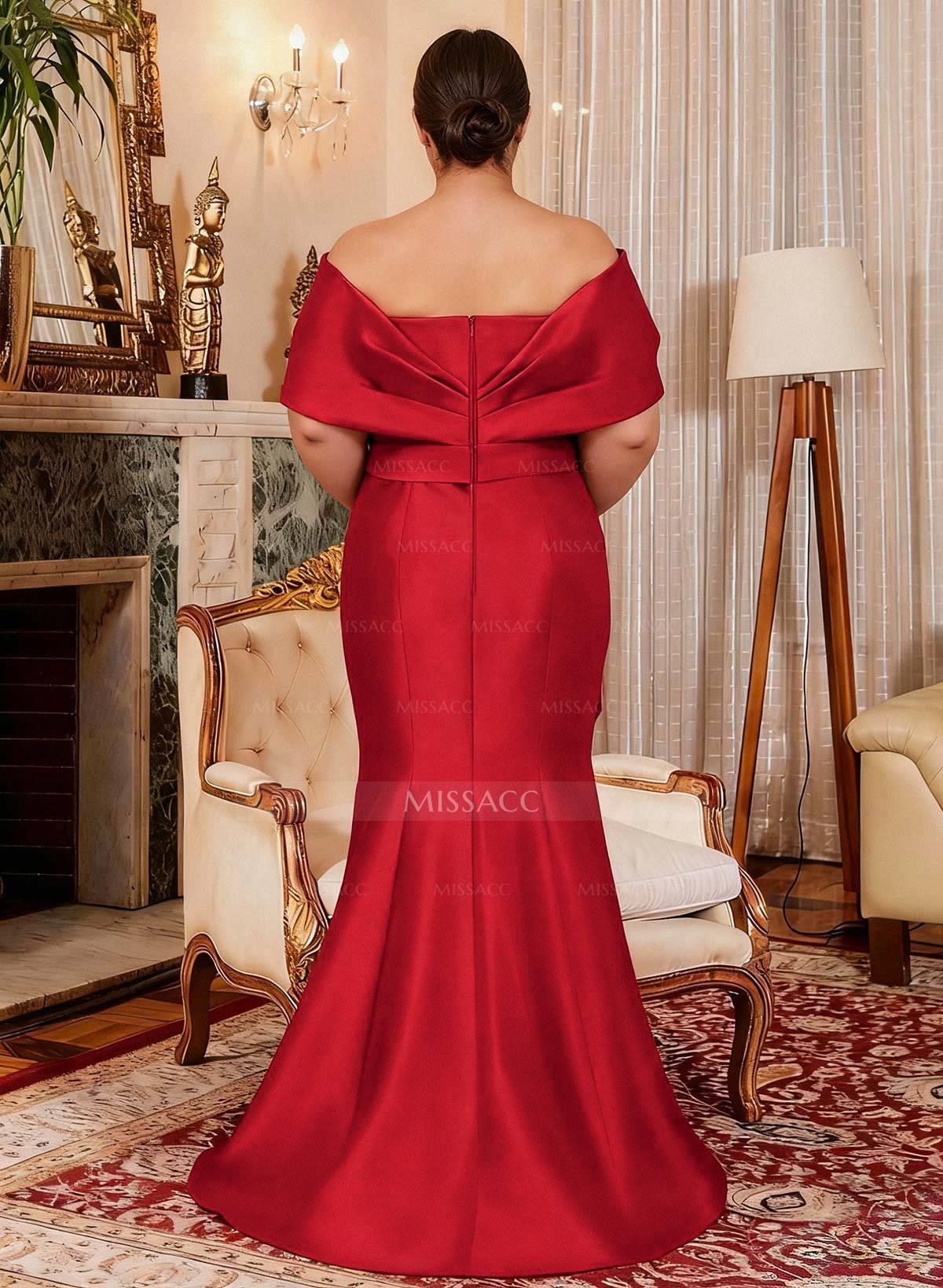 Elegant Off-The-Shoulder Mermaid Floor-Length Satin Mother Of The Bride Dresses With Ruffle