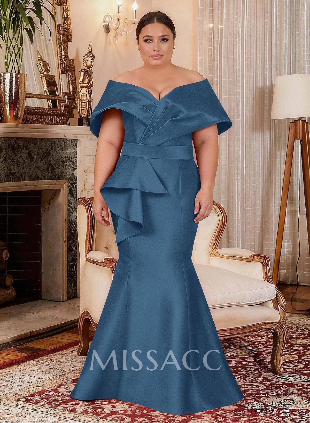Elegant Off-The-Shoulder Mermaid Floor-Length Satin Mother Of The Bride Dresses With Ruffle Elegant Off-The-Shoulder Mermaid Floor-Length Satin Mother Of The Bride Dresses With Ruffle