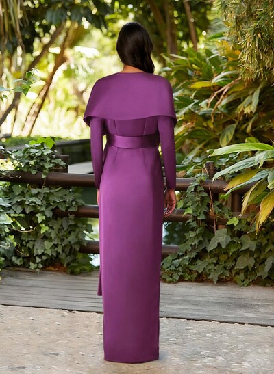 Elegant V-Neck Long Sleeves Floor-Length Crepe Satin Mother Of The Bride Dresses