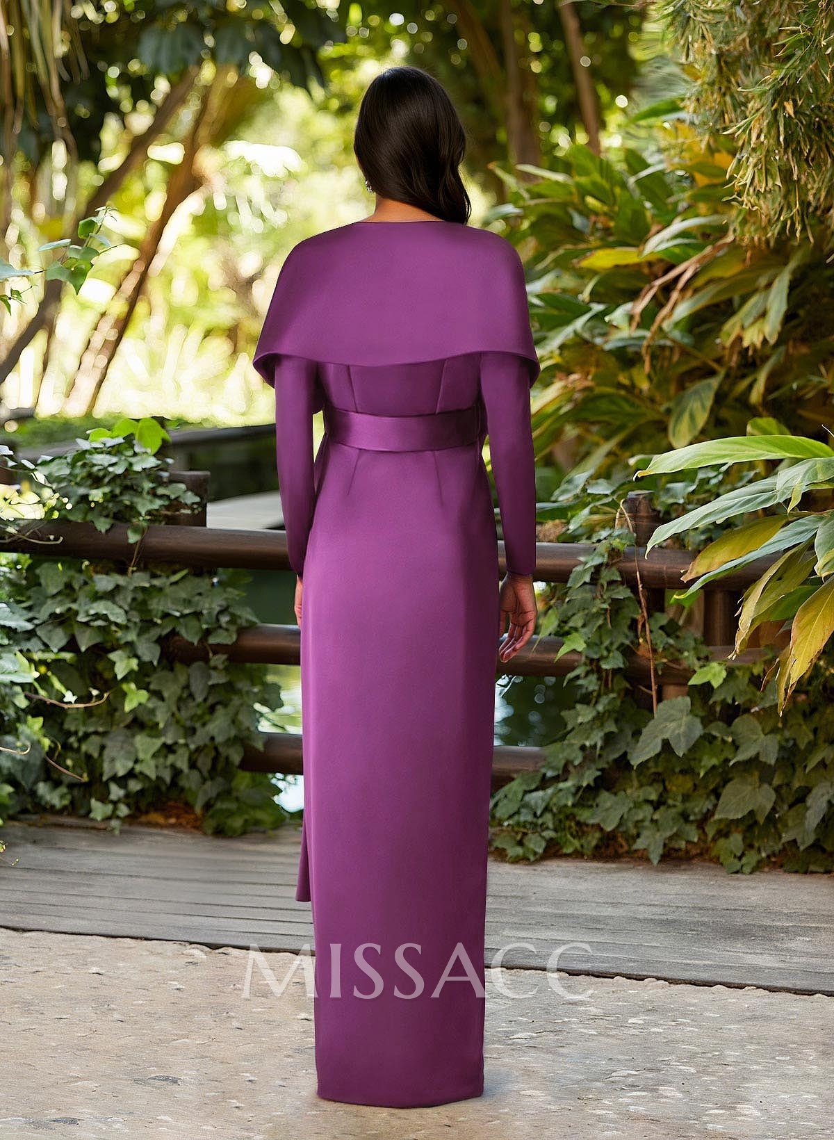 Elegant V-Neck Long Sleeves Floor-Length Crepe Satin Mother Of The Bride Dresses