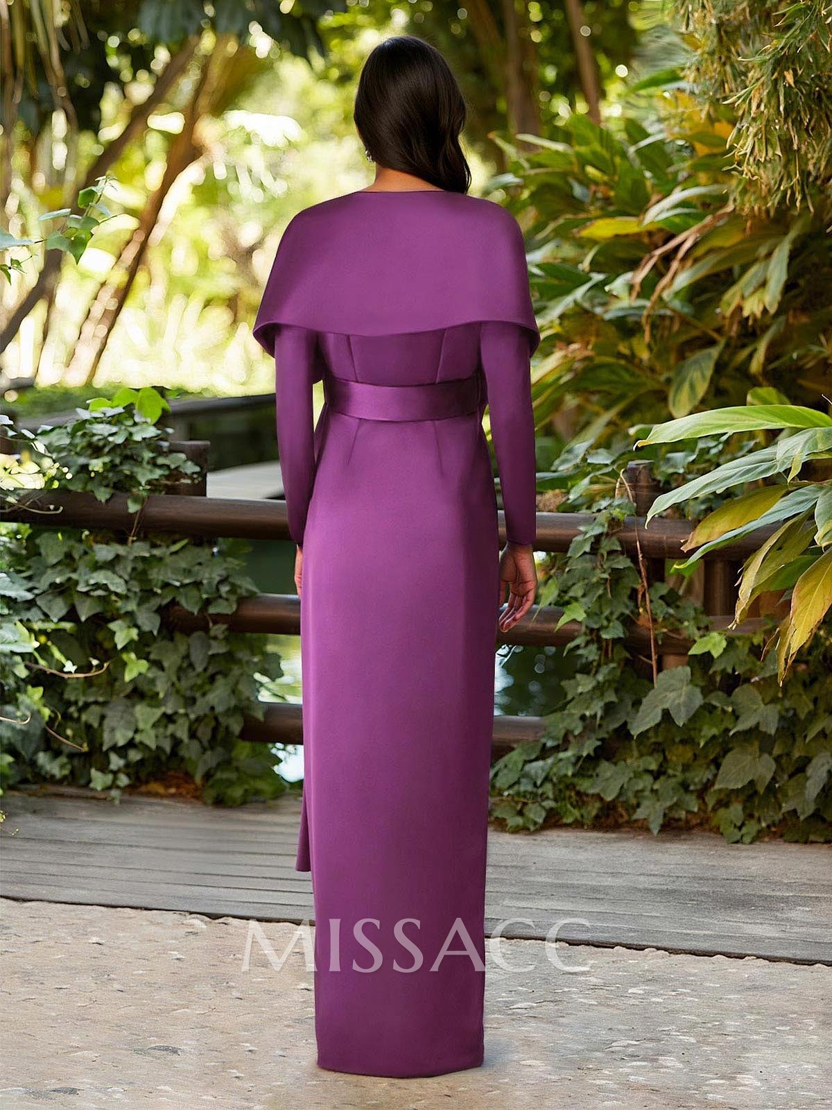 Elegant V-Neck Long Sleeves Floor-Length Crepe Satin Mother Of The Bride Dresses
