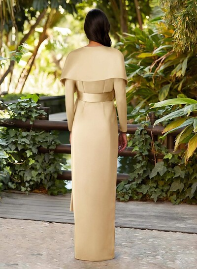 Elegant V-Neck Long Sleeves Floor-Length Crepe Satin Mother Of The Bride Dresses