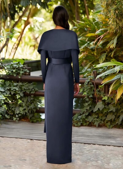 Elegant V-Neck Long Sleeves Floor-Length Crepe Satin Mother Of The Bride Dresses