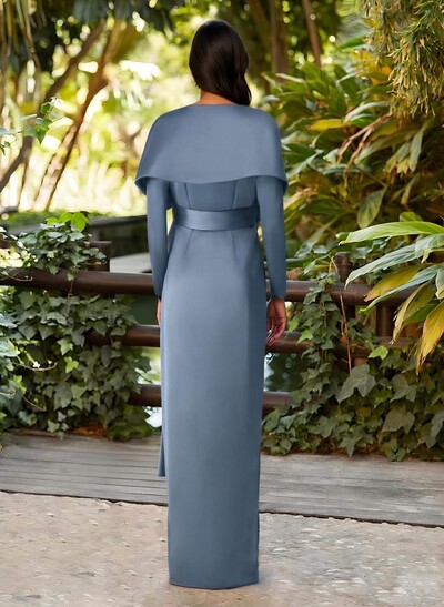 Elegant V-Neck Long Sleeves Floor-Length Crepe Satin Mother Of The Bride Dresses