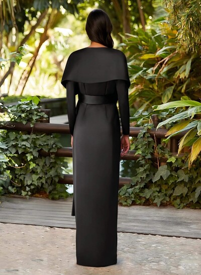 Elegant V-Neck Long Sleeves Floor-Length Crepe Satin Mother Of The Bride Dresses