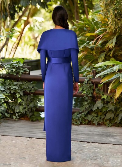 Elegant V-Neck Long Sleeves Floor-Length Crepe Satin Mother Of The Bride Dresses