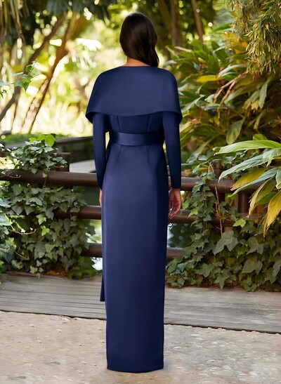 Elegant V-Neck Long Sleeves Floor-Length Crepe Satin Mother Of The Bride Dresses