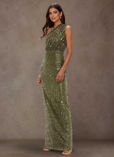 Sparkle & Shine One-Shoulder Back Slit Floor-Length Sequined Mother Of The Bride Dresses