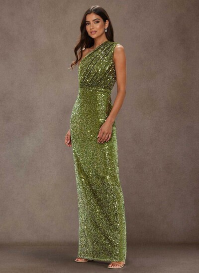 Sparkle & Shine One-Shoulder Back Slit Floor-Length Sequined Mother Of The Bride Dresses