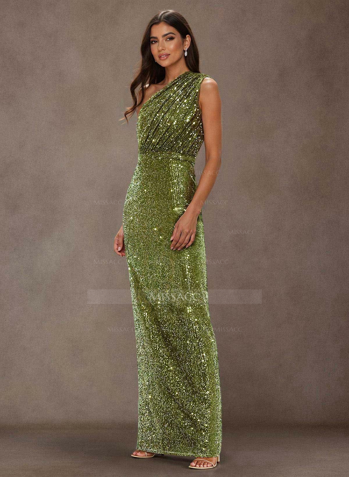 Sparkle & Shine One-Shoulder Back Slit Floor-Length Sequined Mother Of The Bride Dresses