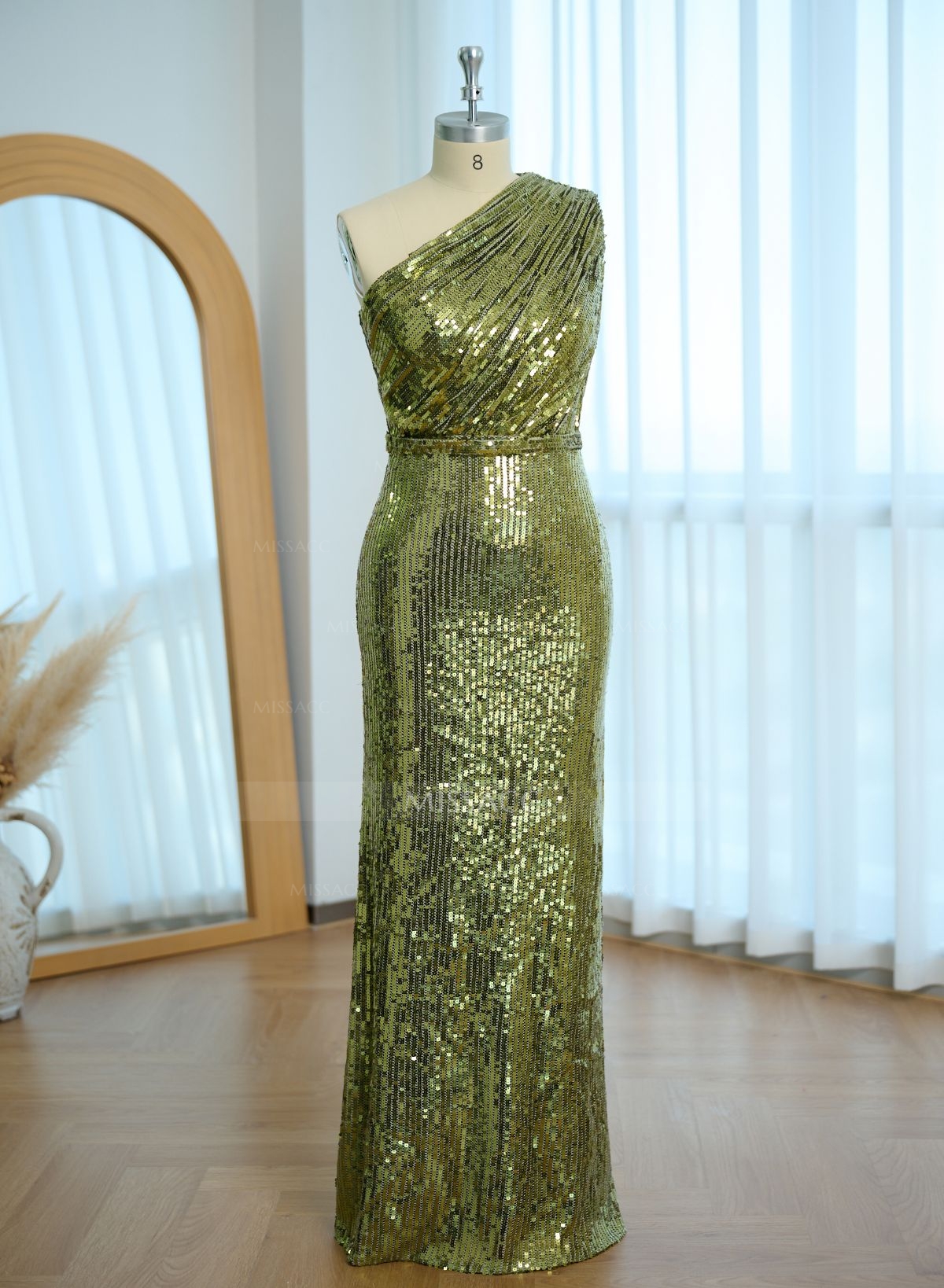 Sparkle & Shine One-Shoulder Back Slit Floor-Length Sequined Mother Of The Bride Dresses