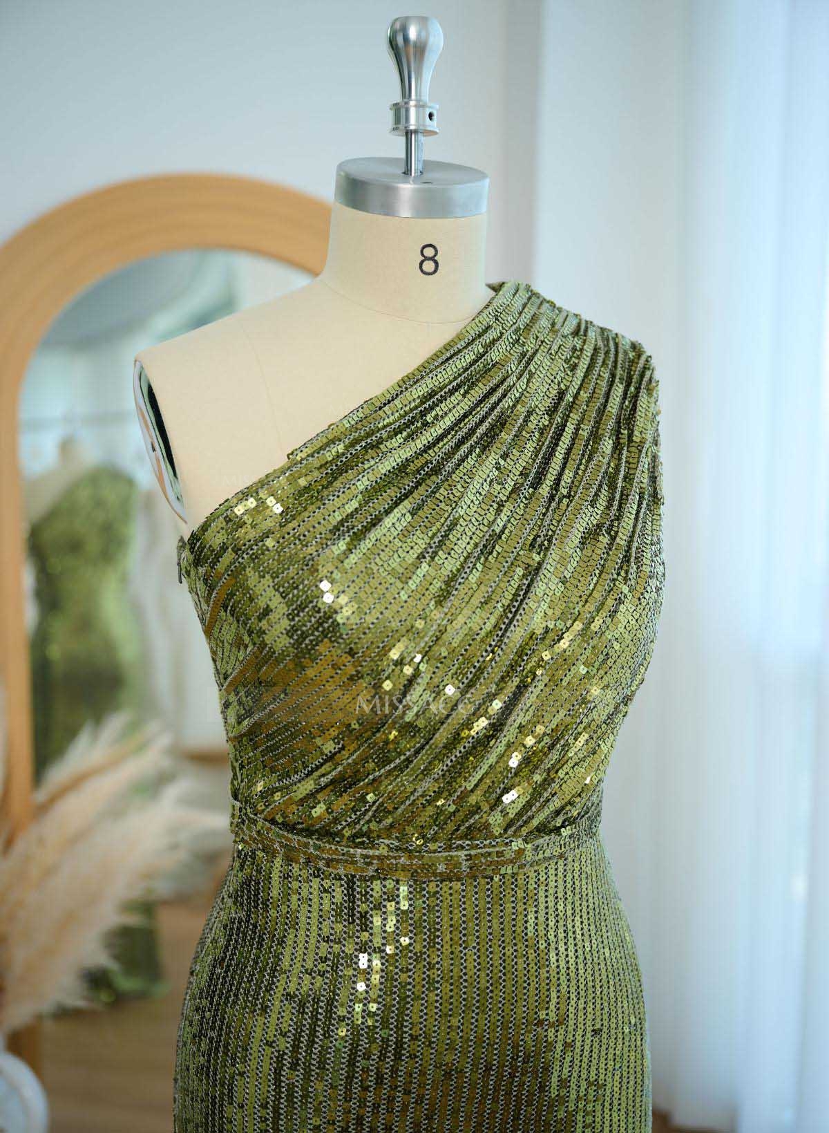 Sparkle & Shine One-Shoulder Back Slit Floor-Length Sequined Mother Of The Bride Dresses